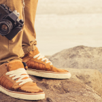 Feet Man And Vintage Retro Photo Camera Outdoor Travel Lifestyle